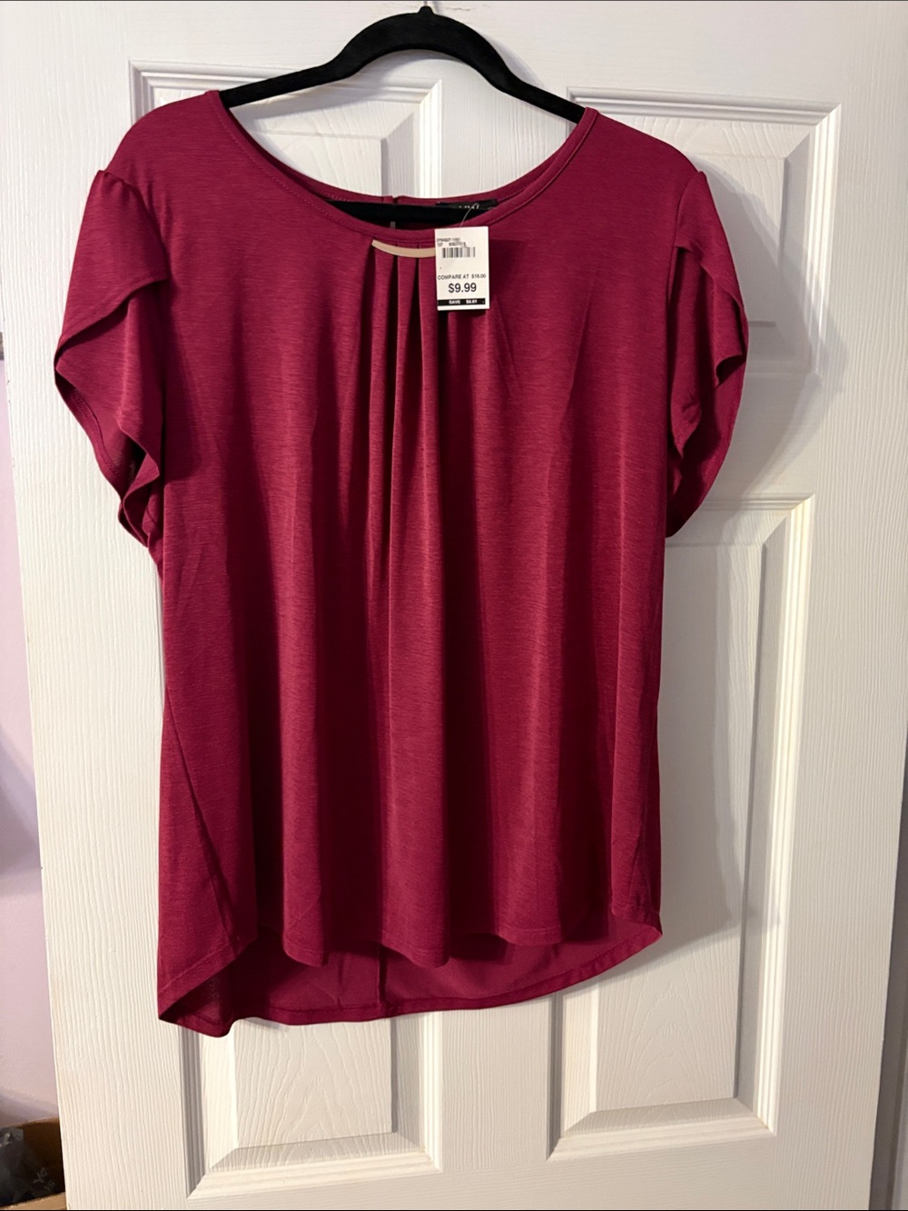Pleated Front Short Sleeve Blouse - Berry